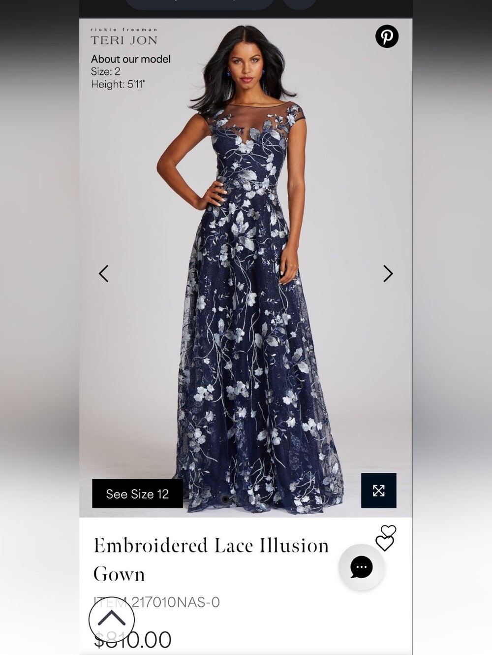 Teri Jon Navy Maxi Dress with Silver Floral Embroidery - Picture 4 of 14